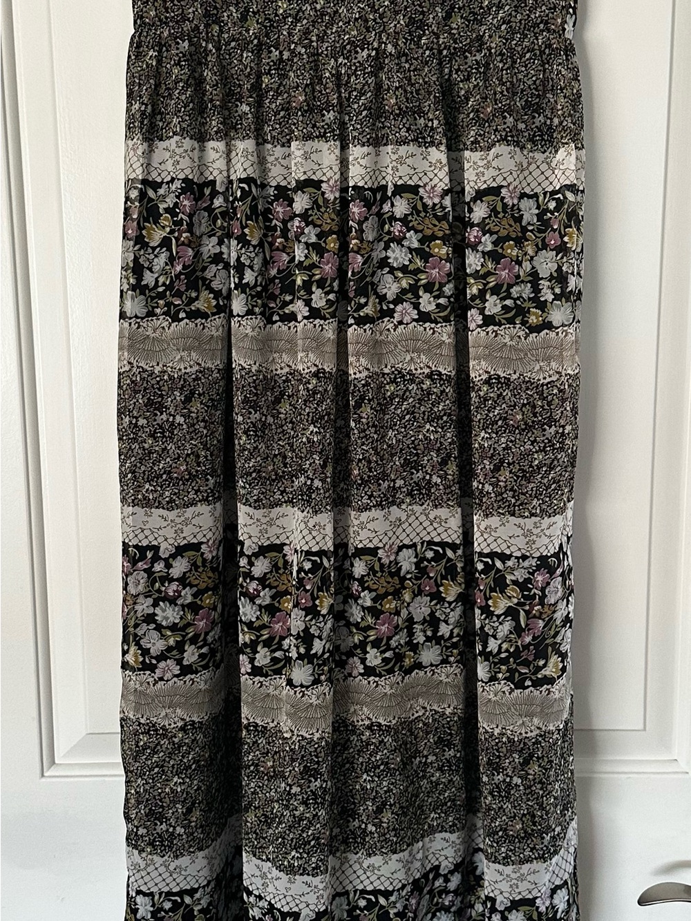 Sheri Martin Black Floral Maxi Skirt with Pink and Cream Accents